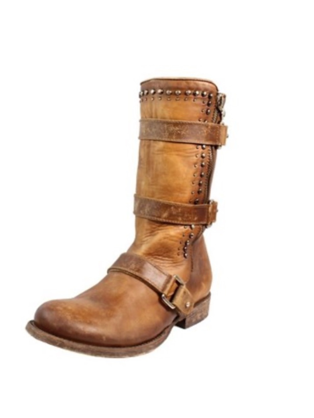 Women’s Tan Leather Buckle Mid-Calf Boot